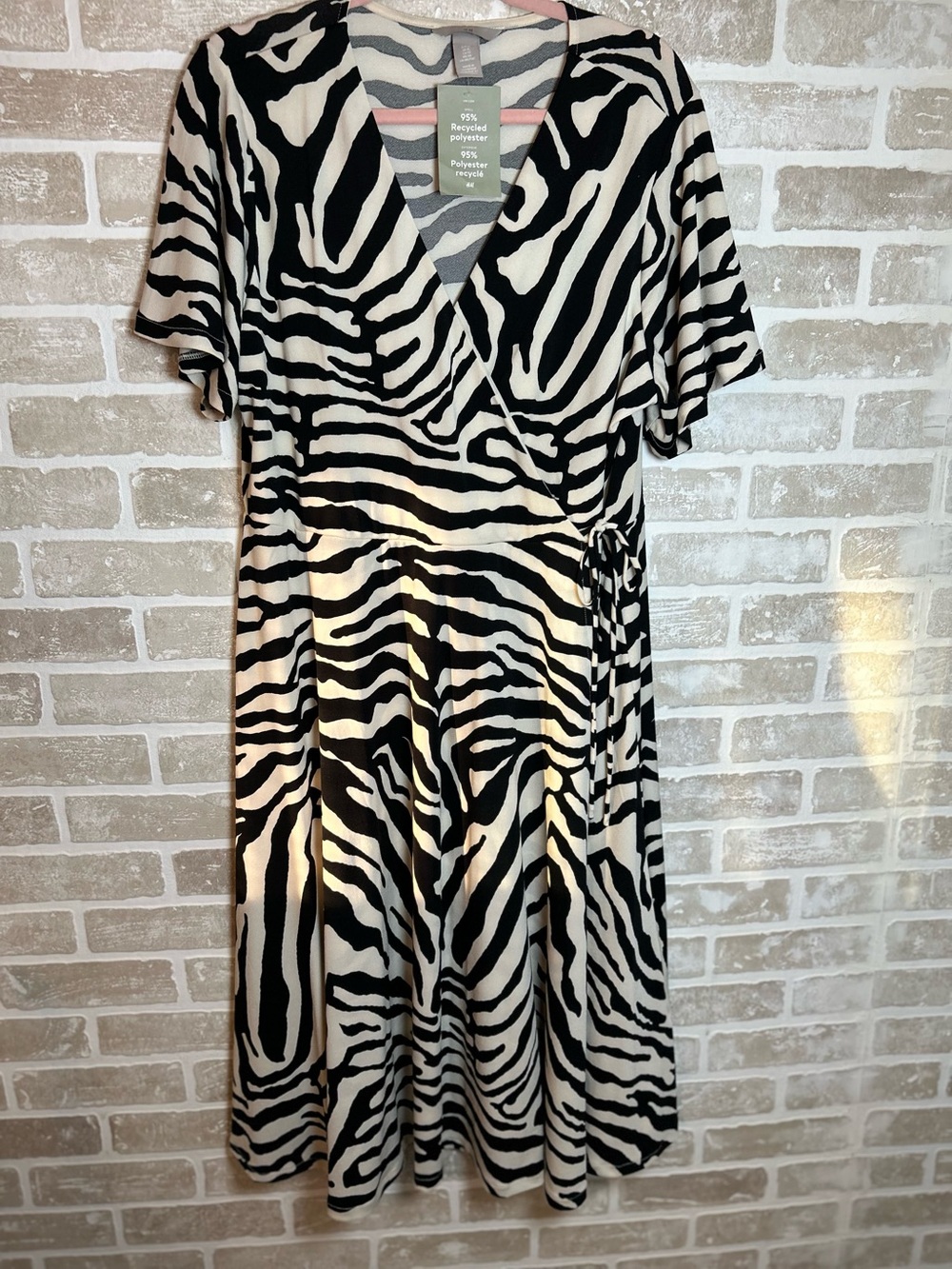 H&M Black and White Zebra Wrap Midi Dress